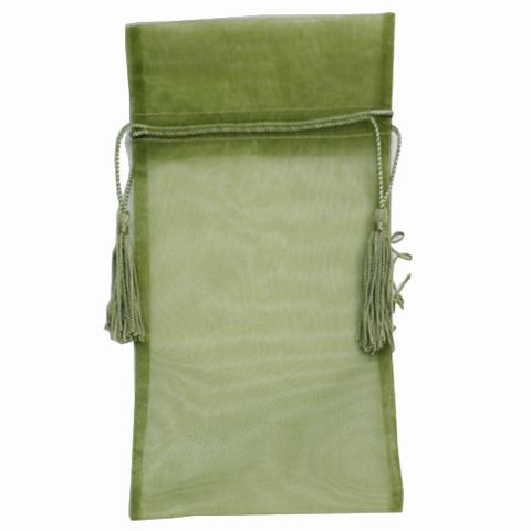POUCH ORGANZA TASSEL LARGE 25(H) x 15(W)cm OLIVE GREEN(10/PK