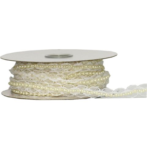 BEADS & LACE 15mm x 9Mtr CREAM