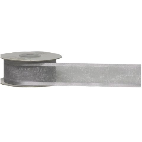 ORGANZA SATIN EDGE ( CAPRICE ) 38mm x 23Mtr SILVER