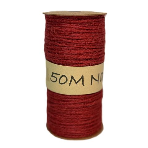 HEMP ROPE ON SPOOL 2mm x 50 Mtr RED