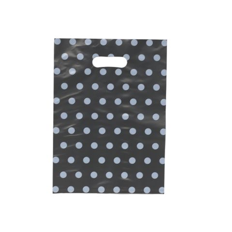 DIECUT BAG SML 36(H) x 25.5(W) cm BLACK/SILVER GREY DOTS (10