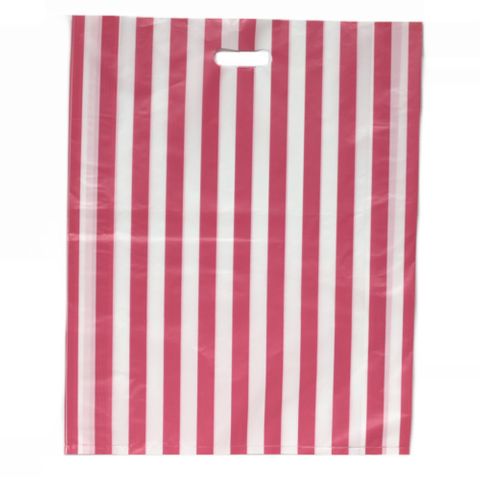 DIECUT BAG LRG 52(H) x 41.5(W) cm WHITE/PINK STRIPE (50 PER