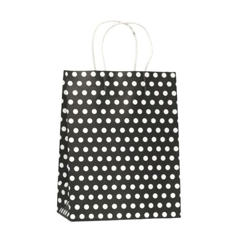 KRAFT BAG BLACK / WHITE DOT MEDIUM 27H x 21W x 11G cm PACK O