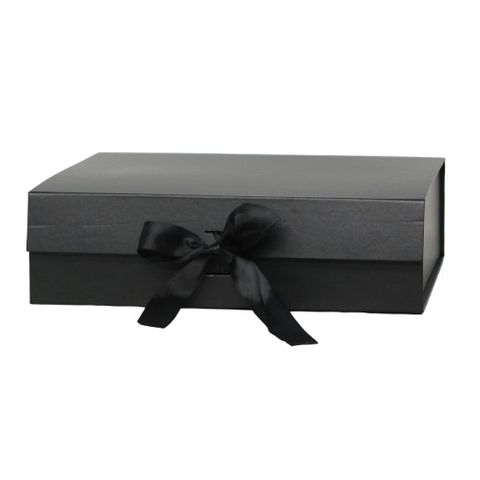 BLACK MAGNETIC GIFT BOX WITH GROSGRAIN RIBBON 31Lx27Wx 8H cm
