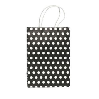 KRAFT BAG BLACK / WHITE DOT SMALL 21H x 15W x 8G cm PACK OF