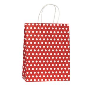 KRAFT BAG RED /WHITE DOT MEDIUM 27Hx21W x11G CM  PACK OF 10