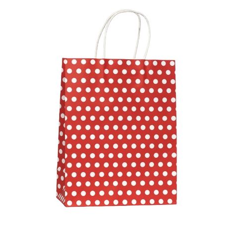 KRAFT BAG RED /WHITE DOT MEDIUM 27Hx21W x11G CM  PACK OF 10