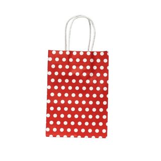 KRAFT BAG RED /WHITE DOT SMALL 21Hx15W x8G CM  PACK OF 10