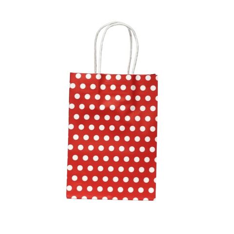 KRAFT BAG RED /WHITE DOT SMALL 21Hx15W x8G CM  PACK OF 10