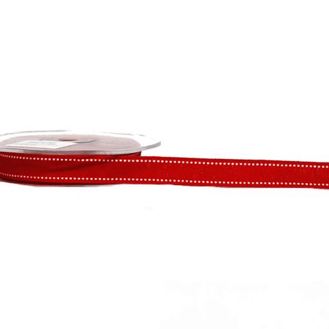 MEMPHIS RIBBON 12mm x 10Mtr RED WITH WHITE STITCHING