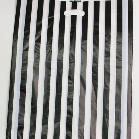 DIECUT BAG LRG 52(H) x 41.5(W) cm BLACK/WHITE STRIPE (50/PK