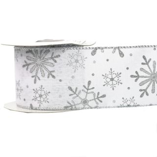 CHRYSTELLA WHITE SILVER SNOWFLAKES  64MM x 9M (WIRED)