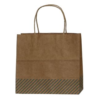 KRAFT BAG BROWN OBLIQUE STRIPE BLUE SML 19Hx21Wx11Gcm-400/C