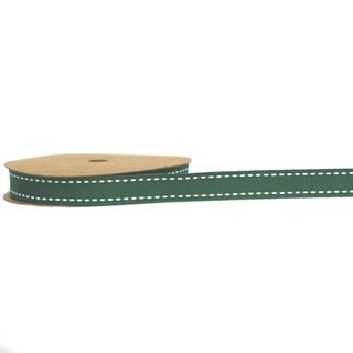 MEMPHIS RIBBON 12mm x 10Mtr GREEN WITH WHITE STITCHING