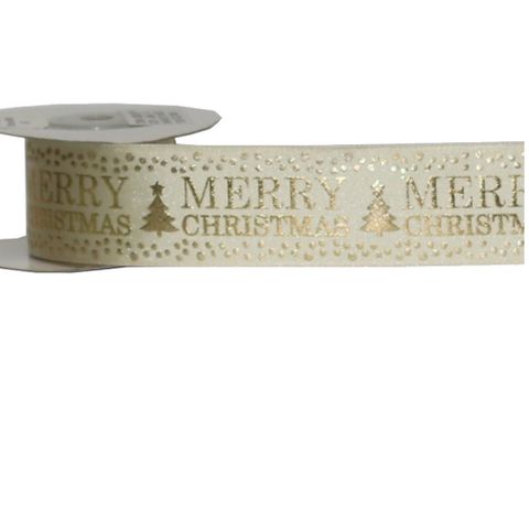 MERRY CHRISTMAS 38mm x 9Mtr CREAM/GOLD WRITING
