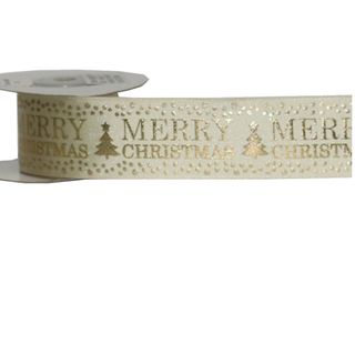 MERRY CHRISTMAS 38mm x 9Mtr CREAM/GOLD WRITING