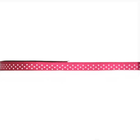 SATIN DOT 10mm x 9Mtr HOT PINK WITH WHITE DOTS-Buy1Get1Free