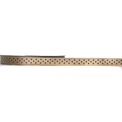 SATIN DOT 10mm x 9Mtr BEIGE WITH BROWN DOTS-Buy 1 Get1 Free
