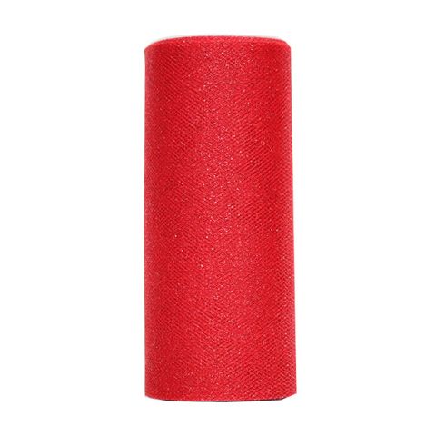 TULLE GLITTER 150mm x 25Mtr RED