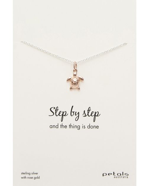 Download Step By Step Sterling Silver & Rose Gold Plated Turtle Charm Necklace | Petals Australia