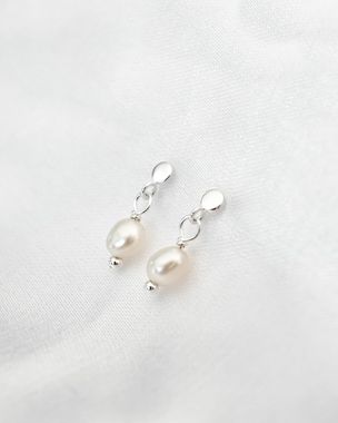 Silver- Small White Pearl Drop