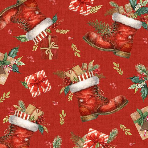 IHR Luncheon Christmas Boots Allover Red