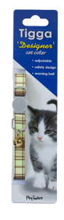 Tigga Cat Collar Textile Lt. Green / Brown Check