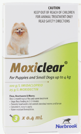 Moxiclear Flea & Worm For Dogs & Puppies Small 0-4kg 3pk
