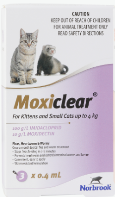 Moxiclear Flea & Worm For Cats & Kittens Small 0-4kg 3pk