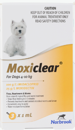 Moxiclear Flea & Worm For Dogs 4-10kg 3pk