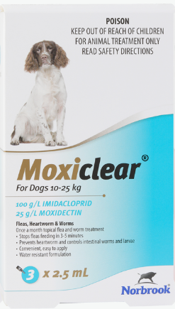 Moxiclear Flea & Worm For Dogs 10-25kg 3pk