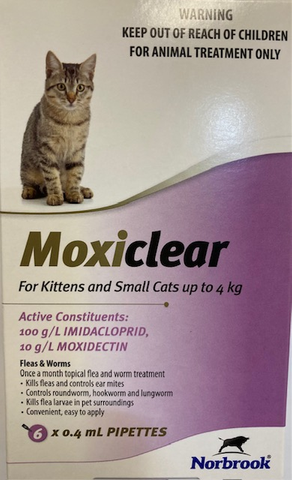 Moxiclear Flea & Worm For Cats & Kittens Small 0-4kg 6pk