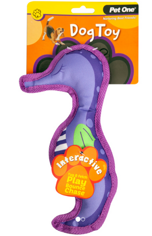 Pet One Interactive Dog Toy Squeaky Seahorse Purple 25cm