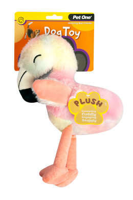 Pet One Plush Dog Toy Squeaky Rainbow Flamingo 31cm