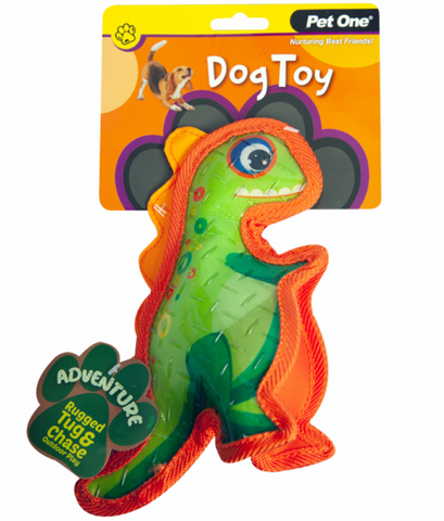 Pet One Dog Toy Adventure Squeaky Dinosaur Green 24cm