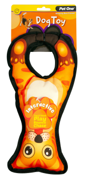 Pet One Interactive Dog Toy Squeaky Tug Ring Cat Orange 32cm