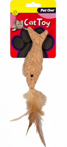 Pet One Cat Toy - Plush Cork Fish with Feather 14cm