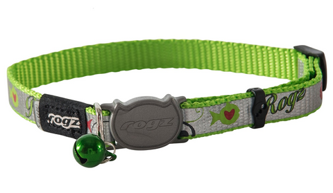 Rogz Reflectocat Safeloc Cat Collar Lime Fish