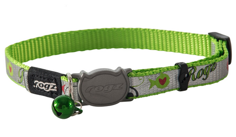 Rogz Reflectocat Safeloc Cat Collar Lime Fish