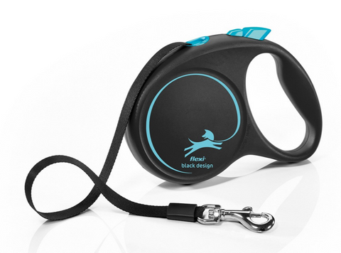 Flexi Black Design - 5m Tape (M) Retractable Leash Light Blue