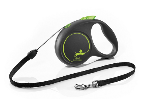 Flexi Black Design - 5m Cord (S) Retractable Leash Green