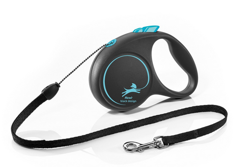 Flexi Black Design - 5m Cord (S) Retractable Leash Light Blue