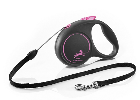 Flexi Black Design - 5m Cord (S) Retractable Leash Pink