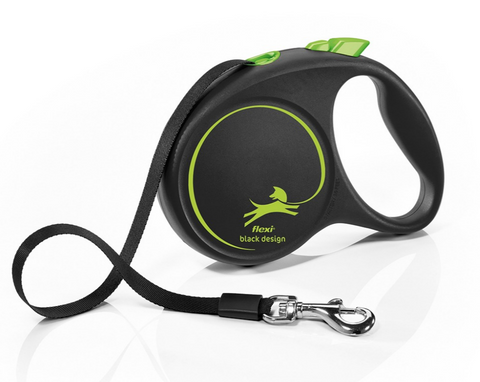 Flexi Black Design - 5m Tape (M) Retractable Leash Green