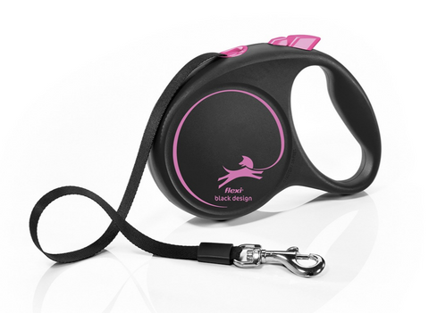Flexi Black Design - 5m Tape (L) Retractable Leash Pink