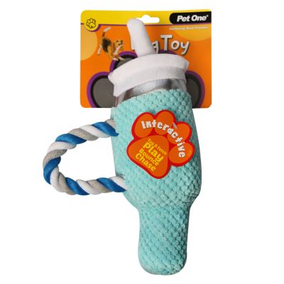 Pet One Dog Toy - Plush Blue Bottle with Straw 15 x 28cm