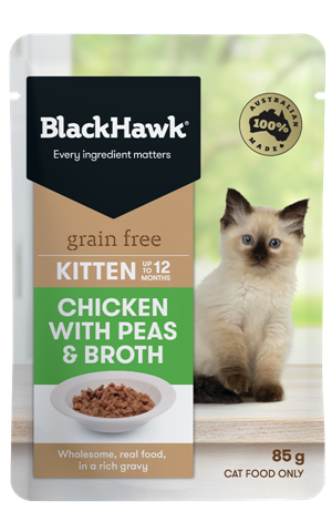 Black Hawk Kitten Wet Chicken With Peas & Broth 85gm Sachet
