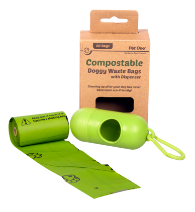 Pet One Doggy Waste Bag Dispenser + Compostable Roll