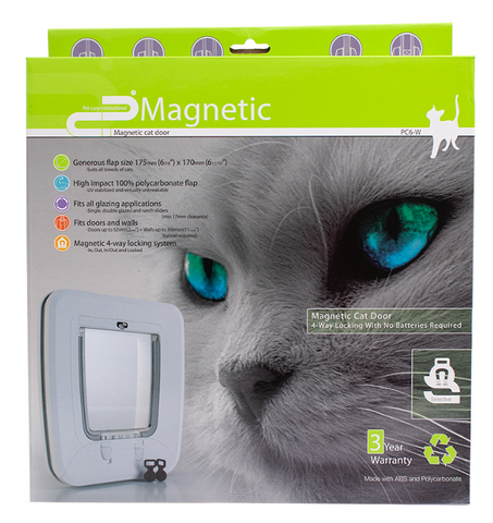 Pet-Corp - Cat Door Polycarbonate Magnetic Entry (S-L) All Fittings PC6-W