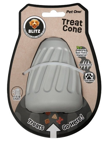 Pet One Dog Toy - Blitz Rubber Treat Cone Grey M